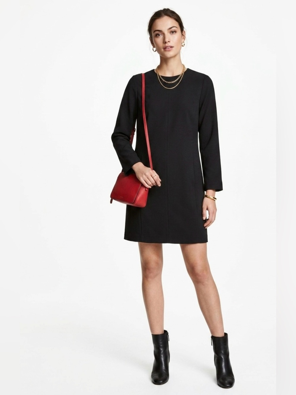 H&M Conscious Choice $50 NWT Black Long Sleeve Shift Dress Mini XL